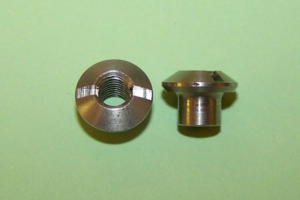 M5 Twin Nut; raised, countersunk, slotted in stainless steel. Webasto sunroof, and general application.