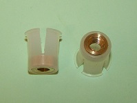 Nylon snap-in nut with a M6 brass insert used with BSF129. Ford Capri, Fiesta Rear No. Plate and general application.