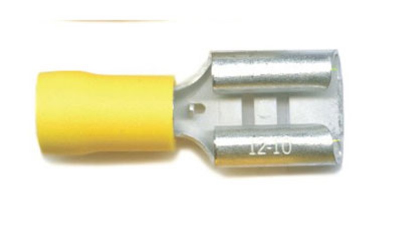 Push-on females 9.5mm, for cable size 4mm-6mm, in yellow