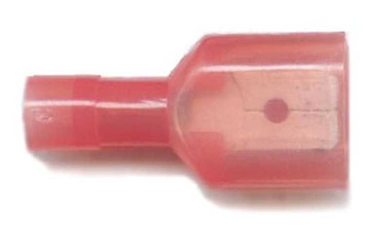 Push-on males, fully insulated 6.3mm, for cable size 0.5mm-1.5mm, in red