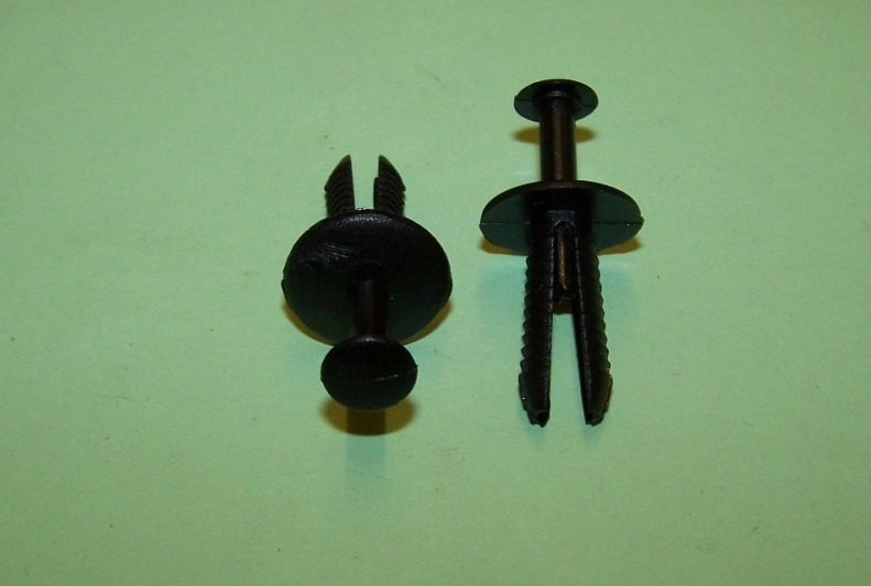 Push rivet, matt, head diameter 15.2mm, pin head diameter 8.0mm, panel hole 6.5mm, length 19.0mm, in black. Vauxhall and general application.